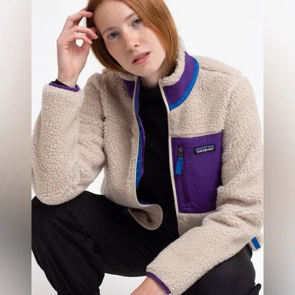 Patagonia Women's W's Classic Retro-X Jacket Medium Vintage Design Cream Purple